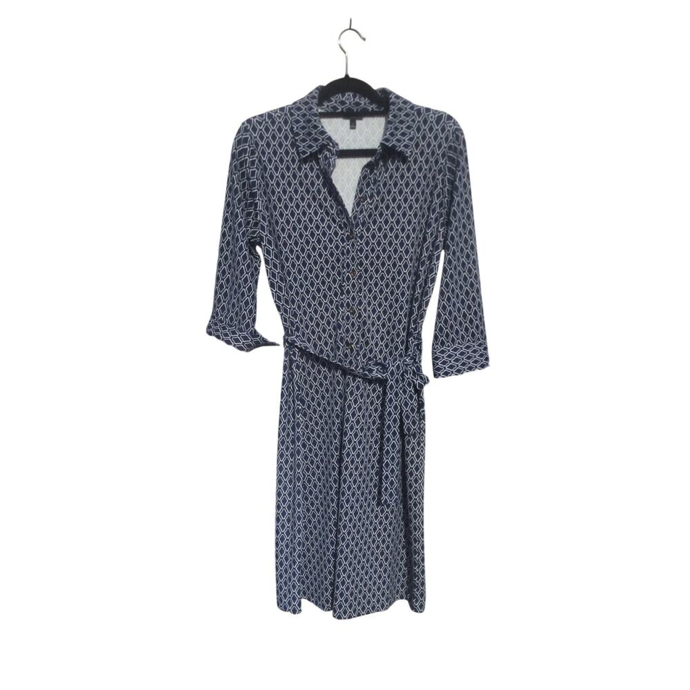 Talbots Womens Belted Jersey Shirt Dress 1X X Navy Blue Office Career Classic